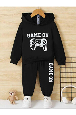 Erkek/Kız Çocuk Game On Baskılı Siyah Eşofman Takımı