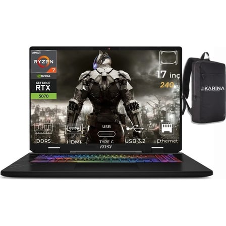 MSI Msı Crosshair A17 Hx Ryzen 7 8840HX D8WGKG-038XTR-K45 64GB 4tb+4tb RTX5070 8gb W11PRO 17" Wqxga Gaming Laptop & D8WGKG038XTRK45