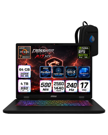 MSI Crosshair A17 Hx Amd Ryzen 7 8840HX 64 GB 4 TB SSD RTX5070/8GB 115W 17'' QHD+ 240Hz Windows 11 Pro Taşınabilir Bilgisayar D8WGKGRNP24