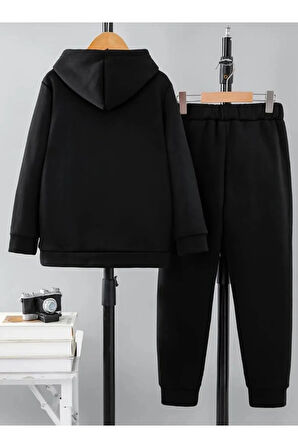 Kız/Erkek Çocuk Çiçekli Kelebek Sırt Baskılı Baskılı Kapüşonlu Sweatshirt Eşofman Takımı
