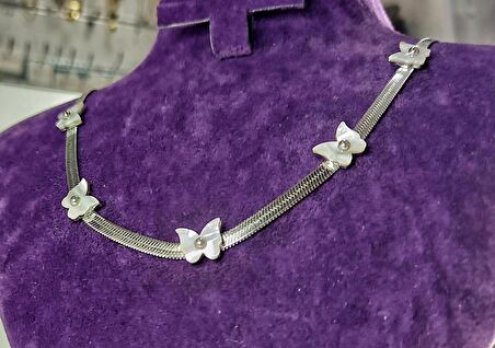 ZİRKON TAŞLI KELEBEK FİGÜRLÜ CHOKER İTALYAN ZİNCİRLİ ÇELİK KOLYE