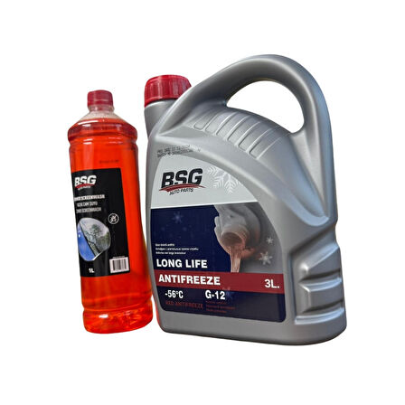 Kırmızı G12 Organik Antifriz -56 Derece 3 Litre ve Konsantre Cam Suyu 1 Litre Takım Seti