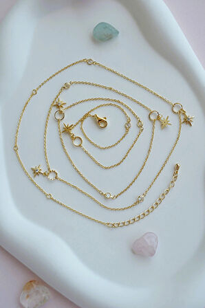 Kuzey Yıldızı Charmlı Bel Zinciri Uzun Kolye Bel Kolyesi Yıldızlı