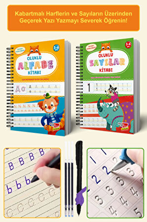 Harfleri ve Sayıları Yazmayı Kolayca Öğreten Kitap | Sihirli Uçan Kalemli Oluklu (kabartmalı) Kitap