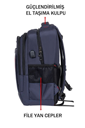 Lacivert Okul Çantası Geniş İç Hacim Yandan Cepli Uzun Ömürlü ve Sağlam Ortaokul Lise Üniversite