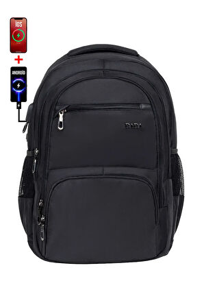 Çok Bölmeli Siyah Okul Sırt Çantası Yandan Cepli Usb Soket 15,6 inç Laptop Bölmesi Su Geçirmez Oxford Kumaş