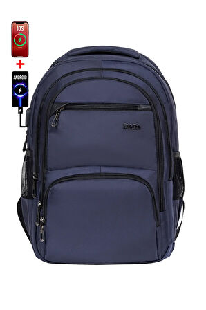 Çok Bölmeli Lacivert Okul Sırt Çantası Yandan Cepli Usb Soket 15,6 inç Laptop Bölmesi Su Geçirmez Oxford Kumaş