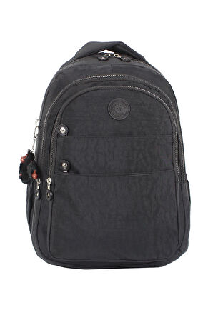 Unisex Su Geçirmez Krinkıl Kumaş Büyük Boy Çok Gözlü Okul Sırt Çantası Yandan Cepli Ortopedik Siyah