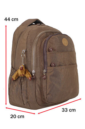 Su Geçirmez Krinkıl Kumaş Büyük Boy Çok Gözlü Okul Sırt Çantası Yandan Cepli Ortopedik Toprak
