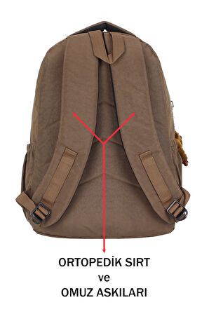 Su Geçirmez Krinkıl Kumaş Büyük Boy Çok Gözlü Okul Sırt Çantası Yandan Cepli Ortopedik Toprak
