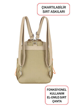 Fonksiyonel Ultra Hafif Bej Kadın Sırt Çanta El ve Omuzda Kullanım Yeni Nesil Su İtici Kumaş