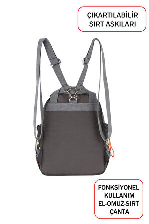 Fonksiyonel Ultra Hafif Gri Kadın Sırt Çanta El ve Omuzda Kullanım Yeni Nesil Su İtici Kumaş
