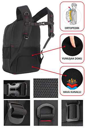 Usb Aparatlı Laptop Sırt Çantası 15,6 inç Geniş İç Hacim Darbe Emici Koruma Su Geçirmez Kumaş