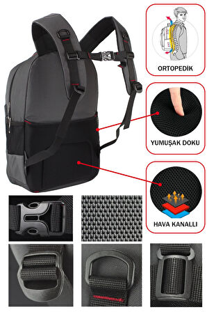 Usb Aparatlı Laptop Sırt Çantası 15,6 inç Geniş İç Hacim Darbe Emici Koruma Su Geçirmez Kumaş