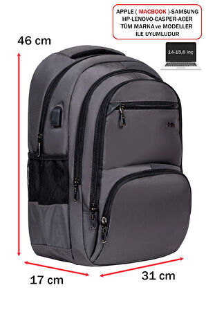 Ortopedik Laptop Sırt Çantası 14-15,6 inç Usb Aparat Darbe Emici Koruma Su Geçirmez Kumaş 04