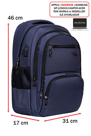 Ortopedik Laptop Sırt Çantası 14-15,6 inç Usb Aparat Darbe Emici Koruma Su Geçirmez Kumaş 04