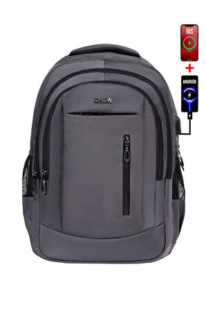 Gri Laptop Sırt Çantası 14-15,6 inç Usb Aparat Ortopedik Darbe Emici Koruma Su Geçirmez Kumaş