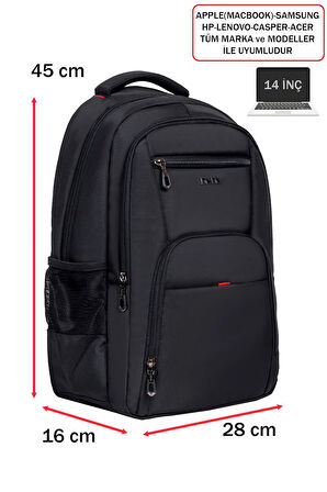 Apple Mocbook Uyumlu Usb Aparatlı Laptop Sırt Çantası 14 inç Darbe Emici Koruma Su Geçirmez Kumaş