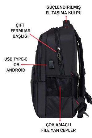 Apple Mocbook Uyumlu Usb Aparatlı Laptop Sırt Çantası 14 inç Darbe Emici Koruma Su Geçirmez Kumaş