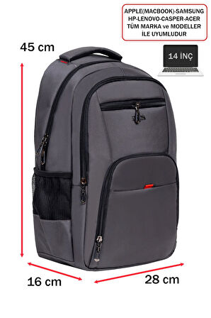 Apple Mocbook Uyumlu Usb Aparatlı Laptop Sırt Çantası 14 inç Darbe Emici Koruma Su Geçirmez Kumaş