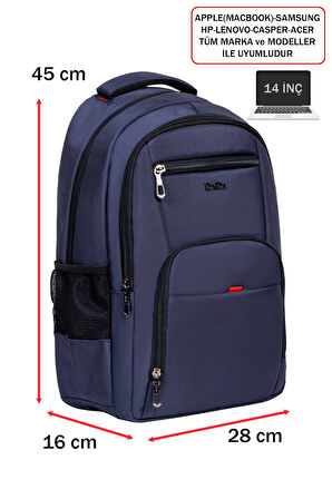 Apple Mocbook Uyumlu Usb Aparatlı Laptop Sırt Çantası 14 inç Darbe Emici Koruma Su Geçirmez Kumaş