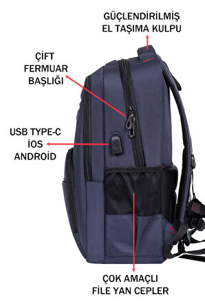 Apple Mocbook Uyumlu Usb Aparatlı Laptop Sırt Çantası 14 inç Darbe Emici Koruma Su Geçirmez Kumaş