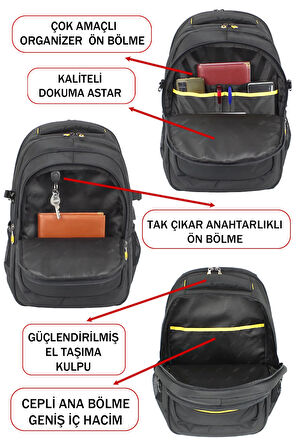 17,3 inç Laptop Sırt Çantası 60 Litre Usb Type-C Aparat Darbe Emici Koruma Su Geçirmez Kumaş