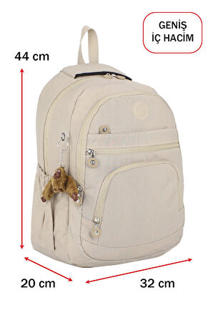 Dada Okul Sırt Çantası Bej Ortaokul Lise Geniş İç Hacim Ortopedik Su Geçirmez Kumaş