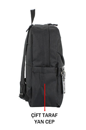 Siyah Okul Sırt Çantası Ortaokul Lise Geniş İç Hacim Su Geçirmez Kumaş Yandan Cepli