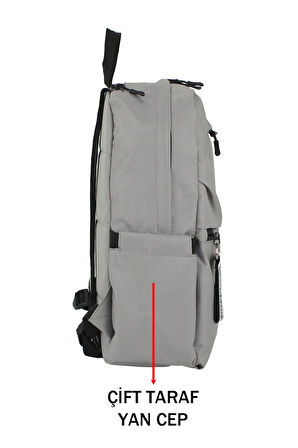 Gri Okul Sırt Çantası Ortaokul Lise Geniş İç Hacim Su Geçirmez Kumaş Yandan Cepli