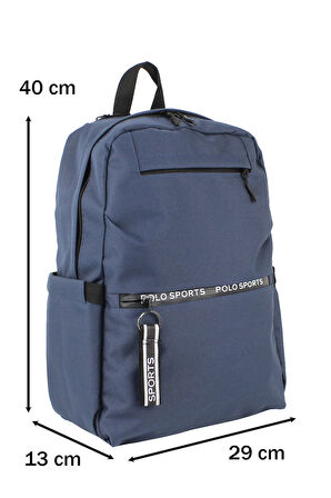 Lacivert Okul Sırt Çantası Ortaokul Lise Geniş İç Hacim Su Geçirmez Kumaş Yandan Cepli