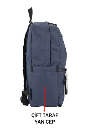 Lacivert Okul Sırt Çantası Ortaokul Lise Geniş İç Hacim Su Geçirmez Kumaş Yandan Cepli