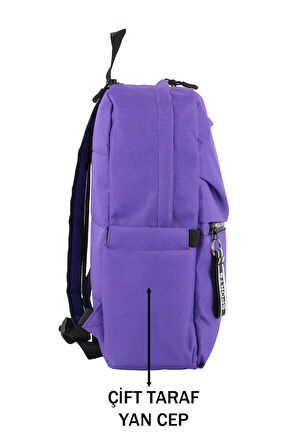 Mor Okul Sırt Çantası Ortaokul Lise Geniş İç Hacim Su Geçirmez Kumaş Yandan Cepli