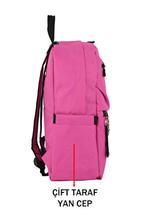 Pembe Okul Sırt Çantası Ortaokul Lise Geniş İç Hacim Su Geçirmez Kumaş Yandan Cepli