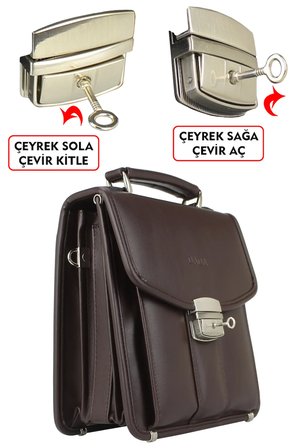 Dada Kilit Mekanizmalı Kahverengi Piremium Orta Boy Erkek El Çantası Omuz Askılı