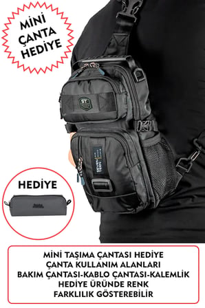 Fonksiyonel Sırt Göğüs El ve Omuz Çantası Su Geçirmez Kumaş Bady Bag Siyah-Gri