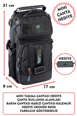Fonksiyonel Sırt Göğüs El ve Omuz Çantası Su Geçirmez Kumaş Bady Bag Siyah-Gri