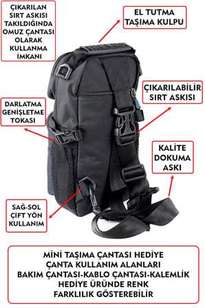 Fonksiyonel Sırt Göğüs El ve Omuz Çantası Su Geçirmez Kumaş Bady Bag Siyah-Gri