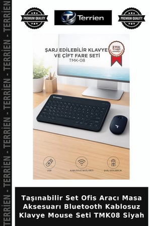Taşınabilir Set Ofis Aracı Masa Aksesuarı Bluetooth Kablosuz Klavye Mouse Seti TMK08 Siyah