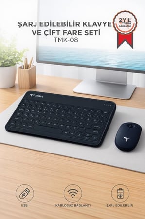Taşınabilir Set Ofis Aracı Masa Aksesuarı Bluetooth Kablosuz Klavye Mouse Seti TMK08 Siyah
