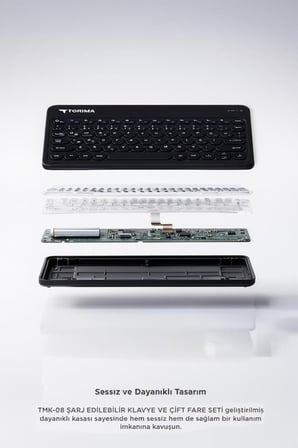 Taşınabilir Set Ofis Aracı Masa Aksesuarı Bluetooth Kablosuz Klavye Mouse Seti TMK08 Siyah