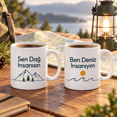 Dağ İnsanı ve Deniz İnsanı 2`li Porselen Kupa Seti - MODEL 388