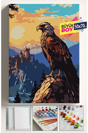 Sayılarla Boyama Seti Numaralı Tuval Fırça Boya Dahil Kasnaklı Set 50x70 Cm - DAĞLARDA KARTAL