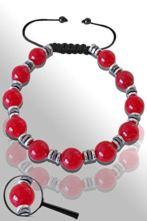 Sertifikalı Hematitli Doğal Bayrak Kırmızı Akik Taşı Bileklik - Ayarlamalı