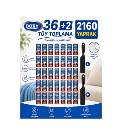 DORY Tüy Toplayıcı Aparat (2 Adet ) 36 Yedek Rulo (2160 Yaprak )