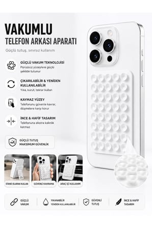 Vakumlu Silikon Vantuzlu Yapışkanlı Telefon Tutucu Çok Amaçlı Güçlü Vantuzlu Telefon Tutucu Beyaz