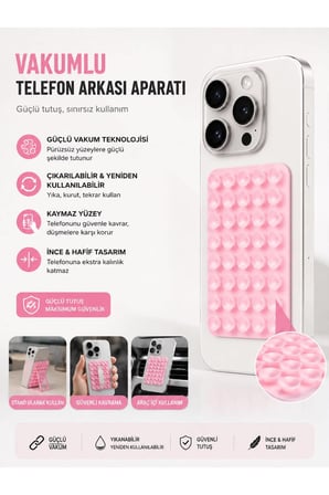 Vakumlu Silikon Vantuzlu Yapışkanlı Telefon Tutucu Çok Amaçlı Güçlü Vantuzlu Telefon Tutucu Pembe