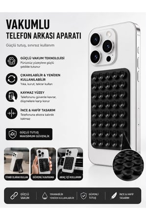 Vakumlu Silikon Vantuzlu Yapışkanlı Telefon Tutucu Çok Amaçlı Güçlü Vantuzlu Telefon Tutucu Siyah