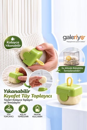 Yıkanabilir Mini Tüy Toplama Rulosu Dahili Hazneli Evcil Hayvan Kıl, Tüy Ve Toz Temizleyici Yeşil