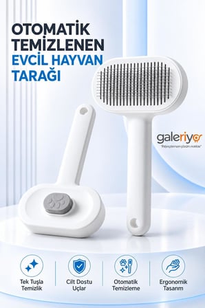 Otomatik Temizlenen Tuşlu Evcil Hayvan Fırçası Kedi Köpek Tüy Toplayıcı Oval Beyaz Beyaz